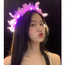 Kuzgun Ticaret LED Işıklı Rengarenk Yanan 3 Fonksiyonlu Otrişli Parti Tacı Pembe Renk 12X12 cm