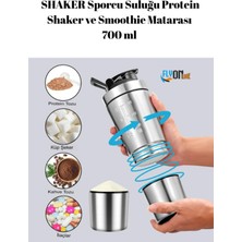PremiumPort 304 Çelik Protein Shaker 700 Ml, Topaksız Karıştırıcı ve Ek Bölmeli