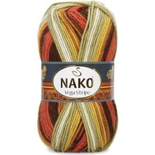 Nako Vega Stripe (5 Adet) 82419 Kahve-Yeşil-Kırmızı Renkli El Örgü Ipliği