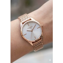 Lee Cooper Şık Tasarım Kadın Kol Saati | 37 mm Rose Gold Çelik Kasa, Çelik Kordon, Mineral Cam