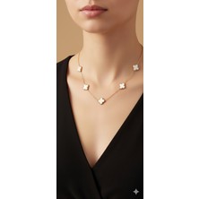 Shae Jewelry 5'li Beyaz Renk Yonca Model Kolye ve Bileklik Paslanmaz Çelik Büyük Boy