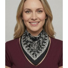 Paisley Desenli Lüks Saten Kare Fular - 50X50 cm Çok Amaçlı Bandana