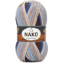 Nako Vega Stripe (5 Adet) 82422 Kahve-Mavi-Krem Renkli El Örgü Ipliği