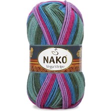 Nako Vega Stripe (5 Adet) 82408 Mavi-Yeşil-Fuşya Renkli El Örgü Ipliği