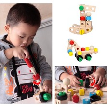 Direkstoktan 30 Parça Ahşap Somun-Cıvata Sök Tak Yapı Blokları – Wooden Toys Changeable Nut Building Blocks Car 30 Pcs