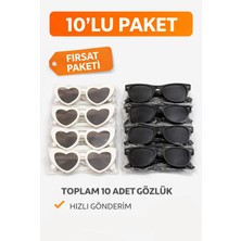 Fiore Hediyelik Gelin Damat Parti Gözlüğü 10’lu Set – 5 Beyaz Kalp & 5 Siyah Gözlük – Düğün, Kına, Bekarlığa Veda