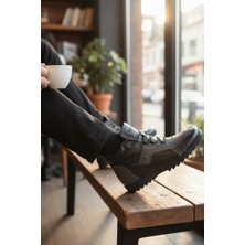 Enoch Hakiki Deri Gri Detaylı Sportif Bağcıklı Erkek Bot