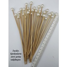 TM Tasarım Mağazası 15 cm Uzun Kürdan - 30 Adet Dekoratif Krem Büyük Incili Pasta Kürdanı - Kokteyl Karıştırıcı-inci 10 mm