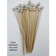 TM Tasarım Mağazası 15 cm Uzun Kürdan - 30 Adet Dekoratif Gümüş Büyük Incili Sunum Kürdanı - Kokteyl Karıştırıcı - Inci 10 mm