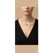 Shae Jewelry 5'li Siyah ve Beyaz Renk Yonca Model Kolye Paslanmaz Çelik Büyük Boy