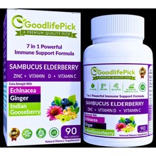 Elderberry 7-In-1 Bağışıklık Destekli Vitamin ve Bitkisel Kapsül – C Vitamini, D Vitamini, Çinko, Ekinezya, Zencefil & Amla – 90 Kapsül