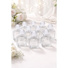 Fiore Hediyelik Cam Şişe 10’lu | Kristal Kapaklı Sekizgen Kolonya Şişesi | Düğün Nikah Hediyelik Boş Şişe