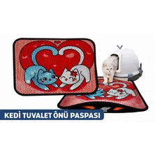 Petesia Kedi Tuvalet Önü Elekli Paspas 60X45 cm – Love You (Kalpli Kedi Deseni)