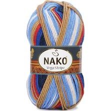 Nako Vega Stripe (5 Adet) 82411 Kahve-Mavi-Krem Renkli El Örgü Ipliği