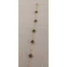 Shae Jewelry 5'li Siyah Renk Yonca Model Bileklik Paslanmaz Çelik Orta Boy