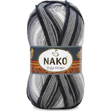 Nako Vega Stripe (5 Adet) 82424 Siyah-Gri-Krem Renkli El Örgü Ipliği