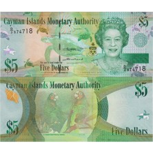 Banknoting Cayman Adaları 5 Dolar 2018 Kraliçe Iı. Elizabeth. Çil Kondisyon.