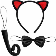 Ttt Kırmızı Kulaklı Kedi Kostüm Seti – Taç, Papyon, Kuyruk