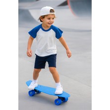 Feyza Design Mavi 4 Tekerlekli Penny Board Kaykay, 55CM, Slikon Tekerlekler