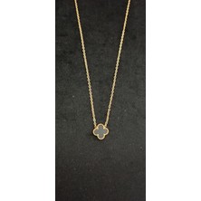Shae Jewelry Tekli Siyah Renk Yonca Model Kolye Paslanmaz Çelik Büyük Boy