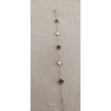 Shae Jewelry 5'li Siyah ve Beyaz Renk Yonca Model Bileklik Paslanmaz Çelik Orta Boy