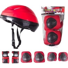 Feyza Design Çocuklar Için Kask Dizlik Dirseklik Koruyucu Set Kırmızı