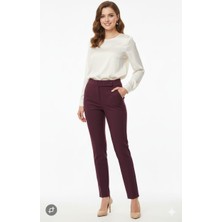 Lavinsis Yüksek Bel Dar Paça Likralı Krep Kumaş Üç Çıtçıt Detaylı Pantolon