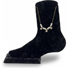 Pangu Inci ve Taş Detaylı Altın Renk Çelik Halhal