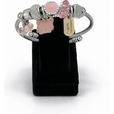 Pangu Pembe Detaylı Çelik Charm Bileklik