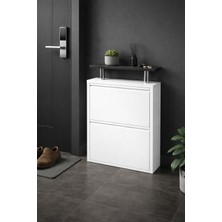 Karlı 2'li Beyaz Metal Ayakkabılık ( Beyaz Ahşap Tablalı )