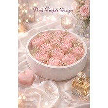 Pink Purple Design Delux Romantika El Yapımı Şakayık Mum Aranjmanı