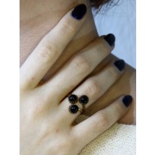 Esha Doğal Taş Oniks 3'lü Doğal Taşlı Antik Model Kadın Ayarlanabillir Yüzük EUY89O