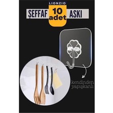 Modacar 10'lu Şeffaf Kendinden Yapışkanlı Güçlü Askı Kancası, Banyo Mutfak Organizer, Iz Bırakmaz Pratik Askı