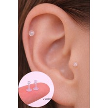 Sacce Scarves & Accessories 2 Adet Bioflex Hipoalerjenik  Antialerjik Şeffaf Silikon Piercing 8 mm Arkası Düz