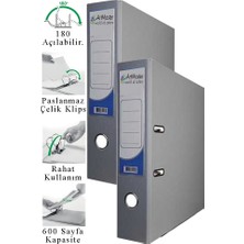 ArtMaster Büro Klasörü Gri Geniş 2 Adet Plastik Geniş Gri Klasör Halkalı Paslanmaz Çelik Klipsli Ofis Büro