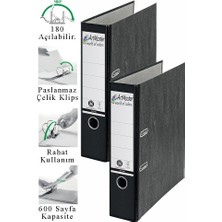 ArtMaster Büro Klasörü Siyah Geniş 2 Adet Plastik Geniş Siyah Klasör Halkalı Paslanmaz Çelik Klipsli Ofis Büro