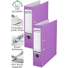 ArtMaster Büro Klasörü Lila Geniş 2 Adet Plastik Geniş Lila Klasör Halkalı Paslanmaz Çelik Klipsli Ofis Büro