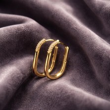 Çelik Kadın 14 K Taşlı Oval Küpe