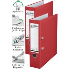 ArtMaster Büro Klasörü Kırmızı Geniş 2 Adet Plastik Geniş Kırmızı Klasör Halkalı Paslanmaz Çelik Klipsli Ofis Büro