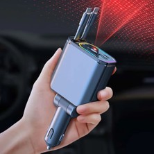 Beemen 4in1 Hızlı Araç Şarj Istasyonu 65W Pd Hızlı Şarj Dahili Çift Geri Sarılabilir Tip-C Kablo Rgb Atmosfer Işığı ve Tavan Yıldız Lazer Projeksiyonu