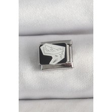 Bsre Gümüş Renk Siyah Beyaz Kuş Işlemeli Nomination Charm (316L Çelik)
