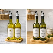 Durina Living Ahşap Standlı 2’li Cam Amber Yağdanlık Seti – Zeytinyağı Ayçiçek Yağı Için Damlama Önleyici Yağ Şişesi