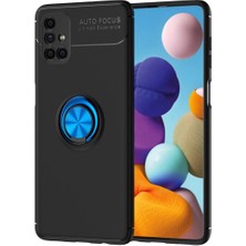 Pazarcan Samsung Galaxy M51 Kılıf Range Yüzüklü Silikon - Siyah-Mavi