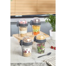 Yazıcı 4 Adet Taşınabilir Kaşıklı Yoğurt Kabı 600 ml + 200 ml Saklama Haznesi Taşınabilir Beslenme Kabı