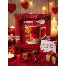 Mik Store Sevgililer Günü Hediyesi Kırmızı Ayıcıklı Seramik Kupa ve Kaşık Seti - Özel Kutulu
