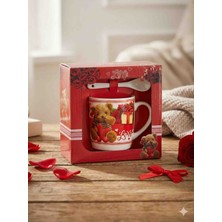 Mik Store Romantik Ayıcık ve Kalp Temalı Kaşıklı Seramik Kupa Seti - Özel Hediye Kutusunda