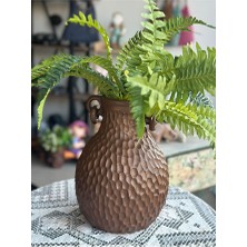 Baykuşca Küpeli Çift Kulplu Bohem Vazo ve Çiçek, 29 Cm, Modern, Iskandinav