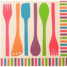 Paket Parti Paketparti Renkli Çatal Kaşık Peçete