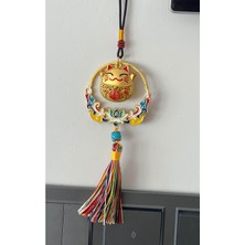 PremiumPort Kırmızı Detaylı Gold Maneki Neko Asılabilir Dekor, Şans ve Bereket Sembolü