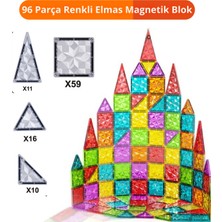 Magicway Mıknatıslı Manyetik Yapı Blokları 96 Parça Renkli Elmas Desenli Mag-Na Tiles Eğitici Oyun Seti